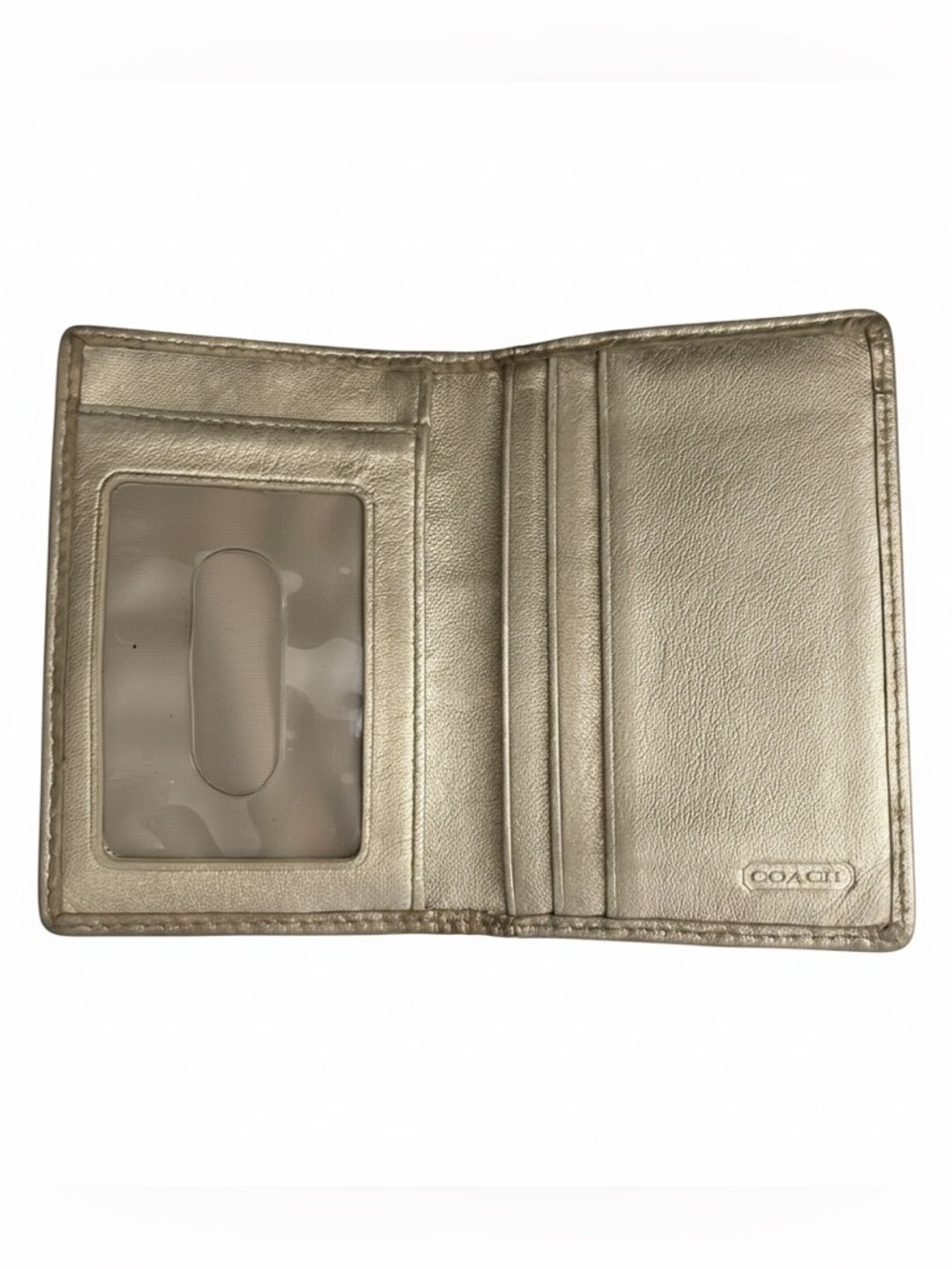 Coach Signature Canvas & Metallic Gold Bifold Card Case ID Wallet - Picture 5 of 10